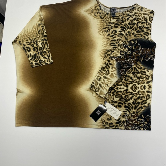 CLARA SUNWOO Animal Print Tunic in Brown and Cream dropped shoulder W LG - Picture 11 of 13